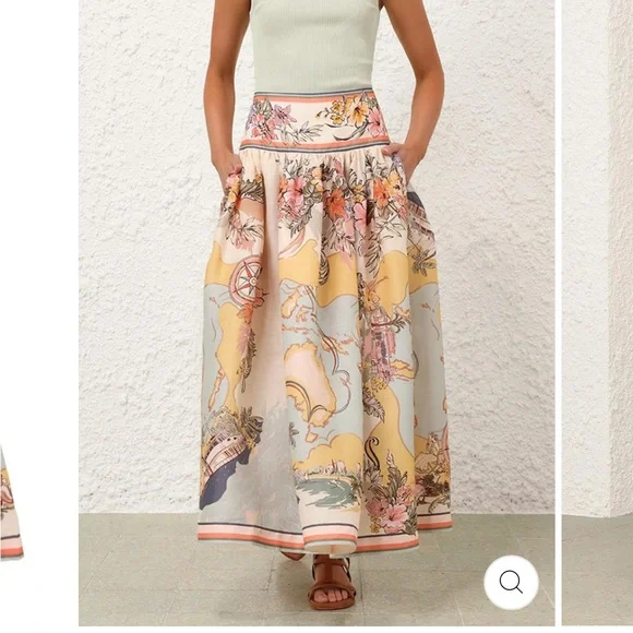Floral Maxi Skirt in Cream and Blue - Picture 4 of 5